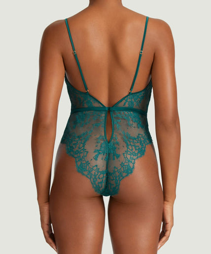 Coco de Mer Nilima Bodysuit in Blauw-groen Coco de Mer Nilima Bodysuit in Teal - Pleasurements