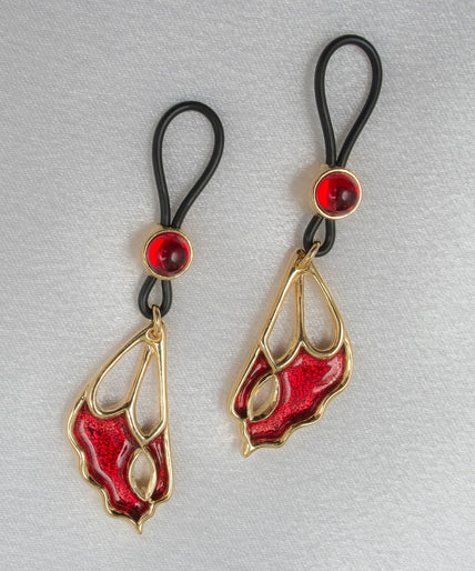 Sylvie Monthulé Dubbele Rode Vlinder Vleugels Tepeldesign Goud Sylvie Monthulé Dual Red Butterfly Wings Nipple Design Gold - Pleasurements