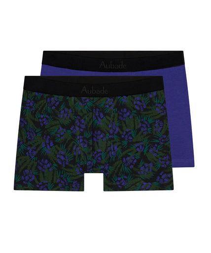 Aubade Heren Boxershorts – Twee stuks, bloemenprint & paars