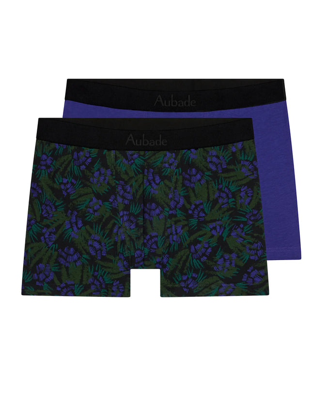 Aubade Heren Boxershorts – Twee stuks, bloemenprint & paars