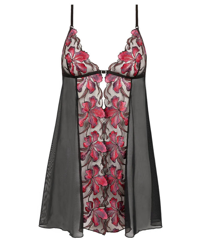 Atelier Amour – Dernier Frisson babydoll met opening aan de voorkant - Zwart & Rood