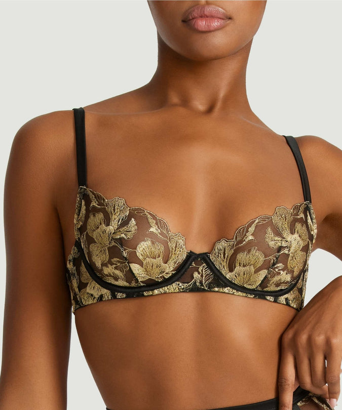 Coco de Mer Oriana Plunge Bra in Black & Gold - Pleasurements