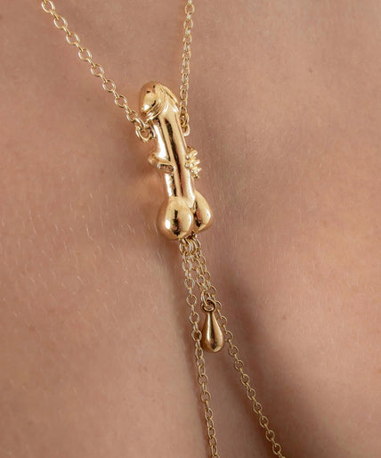 Sylvie Monthulé Breast Necklace Penis Sculpture Design Gold - Pleasurements
